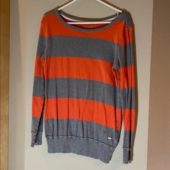 Aeropostale sweater Orange gray stripe scoop Sz L - Picture 1 of 5